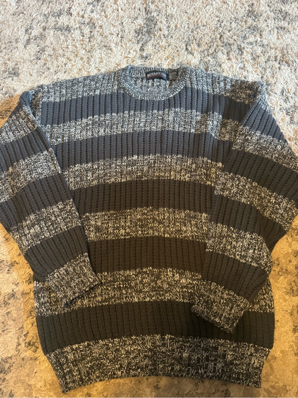 Botany 1960 Men's Gray & Black Striped Crewneck Sweater